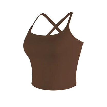 CRAZY YOGA 1/3/5 PCS Adjustable Straps Built-In Bra Tank Top - Criss Cross VS Spaghetti Thin Straps & Scoop Neck, Slim Cute Buttery Soft Thicker Fabric Longline Sports Bra with Built-In One-Piece Bra Pads Yoga Wear Fitness Yoga Gym Activewear