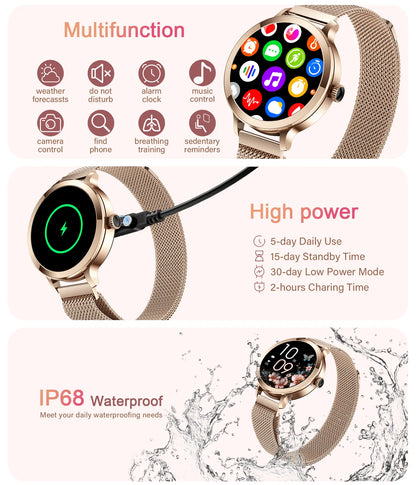 Smart Watch for Women, 1.106" AMOLED Small Screen Smartwatch Answer/Make Call for Android Ios Phones, IP68 Waterproof Fitness Activity Tracker with 100+ Sports, Heart Rate, Spo2,