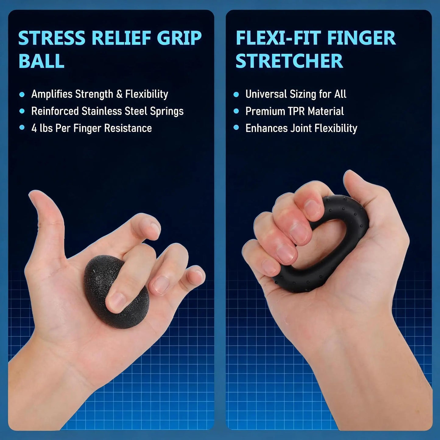 5-In-1 Adjustable Hand Grip Set, Forearm Trainer Gripper Finger Exerciser Grip Ring Stress Ball for Athletes
