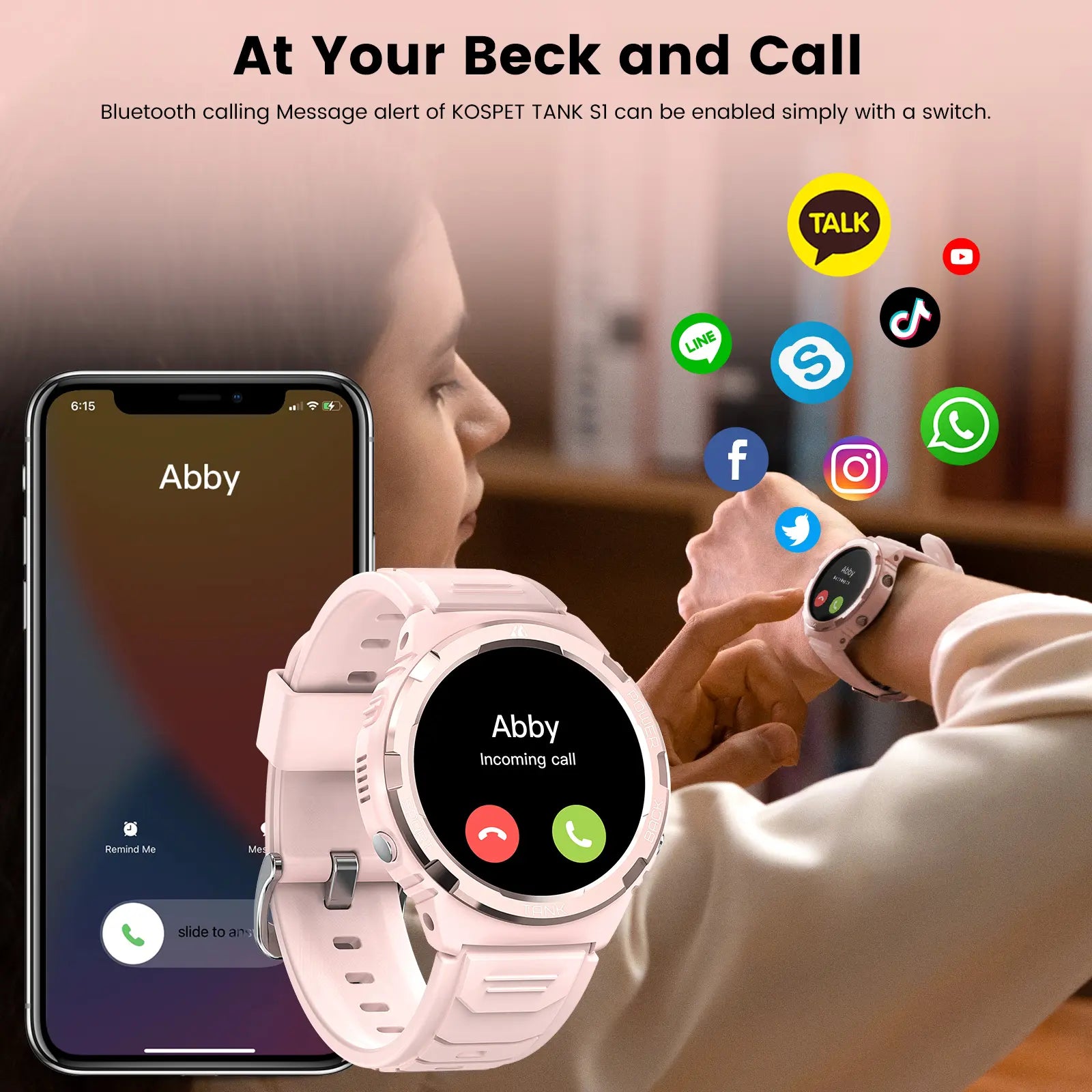 KOSPET S1 Bluetooth Smartwatch for Women Pink Wristwatch with AMOLED Display Health and FANCY LOOK with Tracker Long Battery Life 50M Waterproof Rugged for Fitness Sports Android Ios Compatible Giftforher - Aluminium,New Year Pick