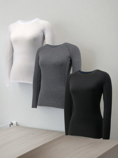 3 Pack Womens Compression Shirts Long Sleeve Quick Dry Workout Running Yoga Shirts for Women Athletic Tops