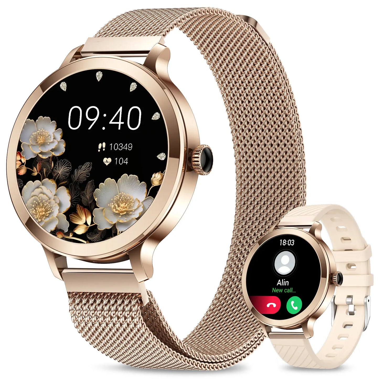 Smart Watch for Women, 1.106" AMOLED Small Screen Smartwatch Answer/Make Call for Android Ios Phones, IP68 Waterproof Fitness Activity Tracker with 100+ Sports, Heart Rate, Spo2,